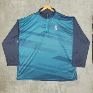 Seattle Mariners Shirt Mens 5XLT Blue MLB Baseball Quarter Zip Pullover Majestic